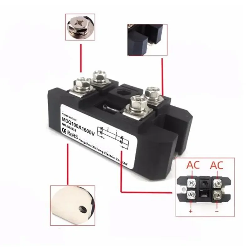 Mdq150a 1600V Eenfasige Gelijkrichterbrug 30a 40a 50a 75a 100a 200a 250a 300a 500a Diode 100a 300a 300a-16 Module Koellichaam Dc 12vdc