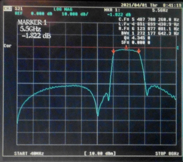 5.8G(5000-6000MHz) broadband bandpass filter for UWB wireless systems. SMA Interface