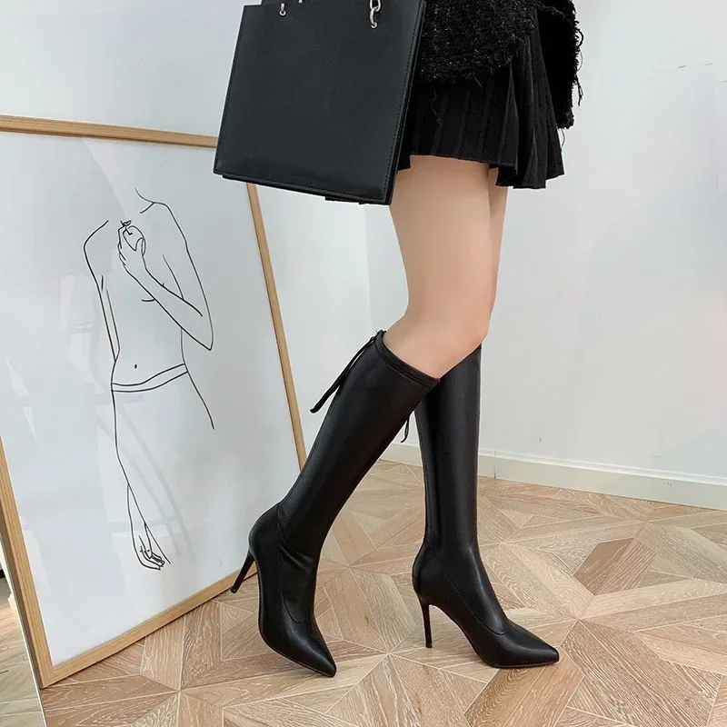 Soft Leather High Quality Women Over The Knee Boots Super Thin High Heel Sexy Ladies Long Boots Fashion Pointed Toe Zipper Botas