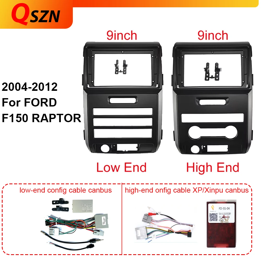 

QSZN 9 Inch Car Frame Fascia For Ford Raptor F150 2009-2014 Stereo Panel Dashboard Mount Kit Installation 2 Din Trim Cover