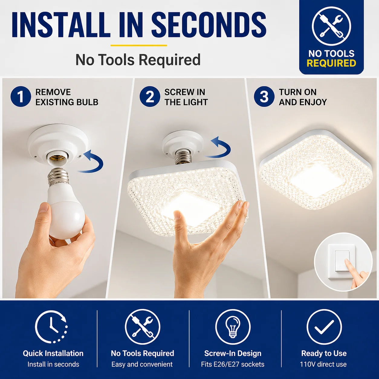 85-265V bathroom toilet balcony kitchen bedroom light E27 screw-type LED dining room study room square white light bulb
