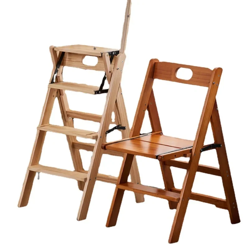 Ladder Stool Solid Wood Household Kitchen Stool Multifunctional High Stools Kitchen Strong Durable Dining Chair Folding Design