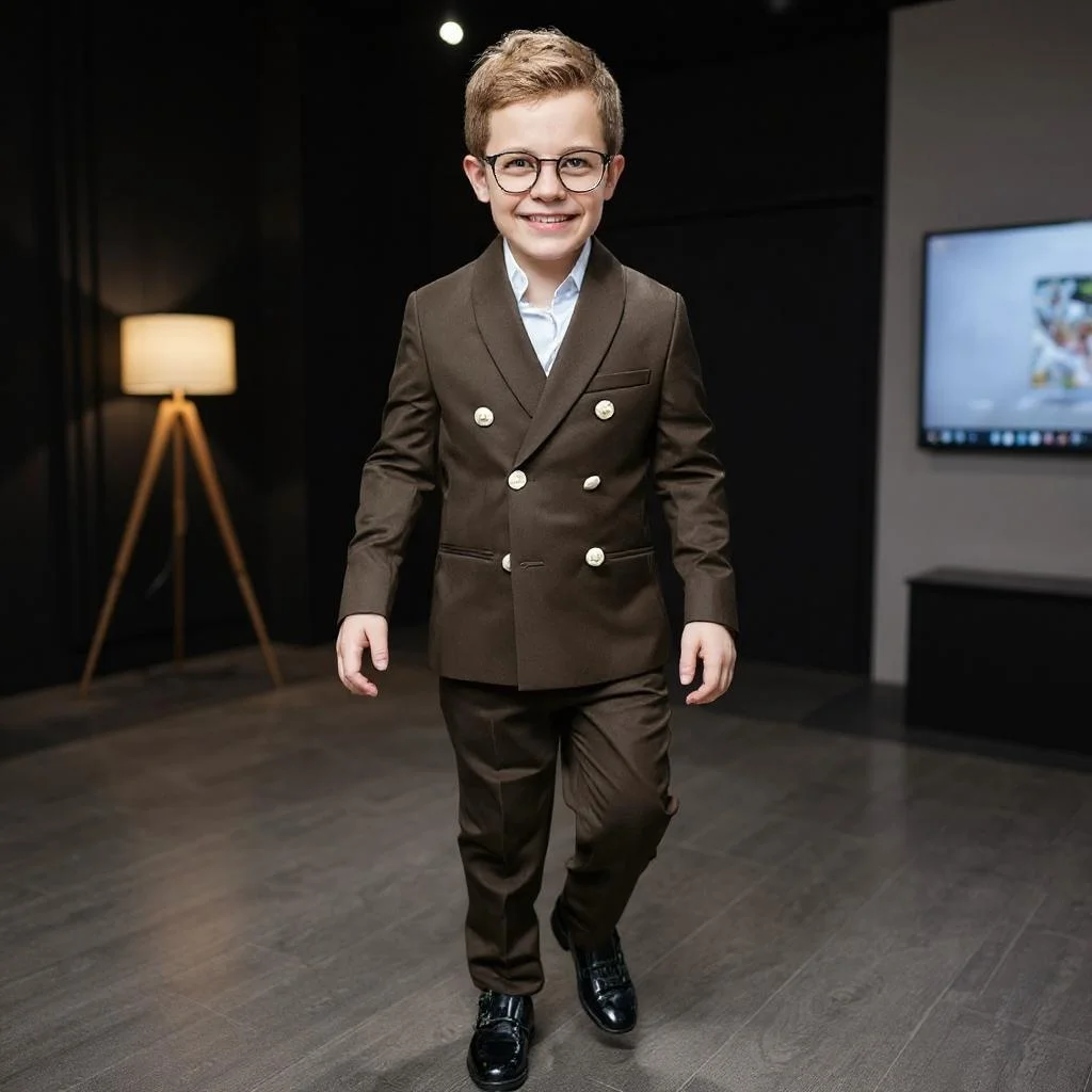 Double Breasted Boys' Suit Set 2 Pieces British Style Kids Tuxedo for Prom Stage Piano Performance Custom Made Blazer Pants