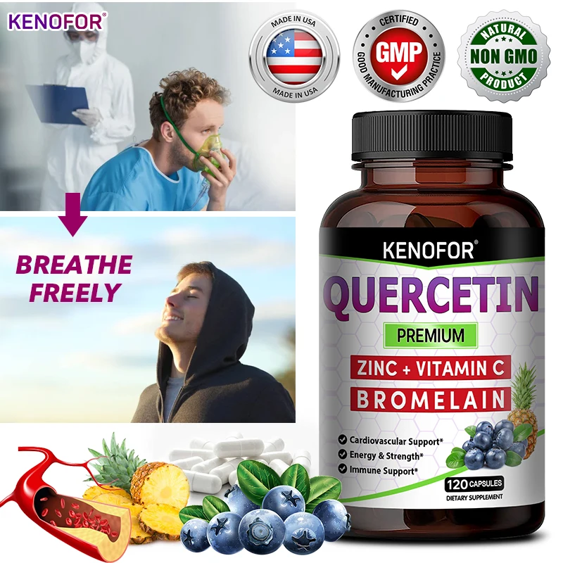 Quercetin with Bromelain, 700 Mg Supplement - Pure Organic Whole Food Seasonal Support, Healthy Inflammation, Antioxidants