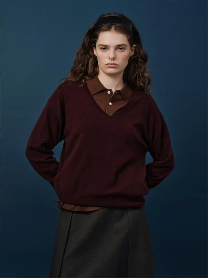 Casual Woolen Women's Pullover V-Ne Top Winter New Sle Commute Sle Long Sve Regular Length  Color Faion