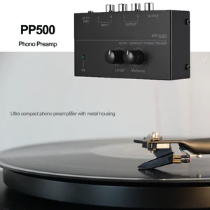 PP500 Preamplifier Phono Preamp, ultra compacto amplificador de áudio com nível Volume Control, Turntable entrada, saída RCA, 1/4 ''TRS Out 10 principais vendas controlador de volume rca - №7