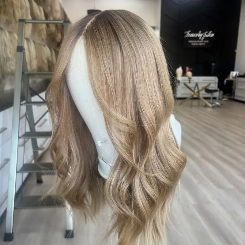 Free Part Ombre Creamy Caramel Blonde Brown Synthetic HD Lace Front Wig Transparent Lace Short Wave Bob Mixed Human Hair Wig