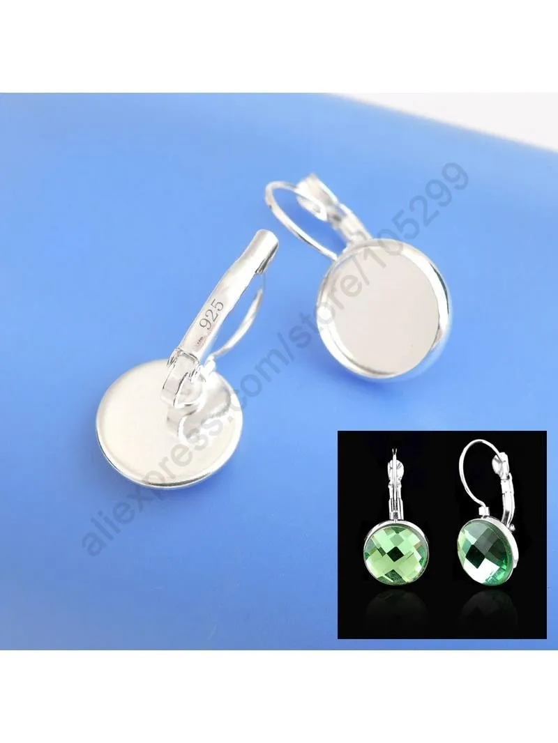 50 sztuk oryginalne 925 srebro komponenty do biżuterii 12MM płaskie Disco Cabochon Cameo ustawienia kolczyk francuska dźwignia z powrotem — zdjęcie 2