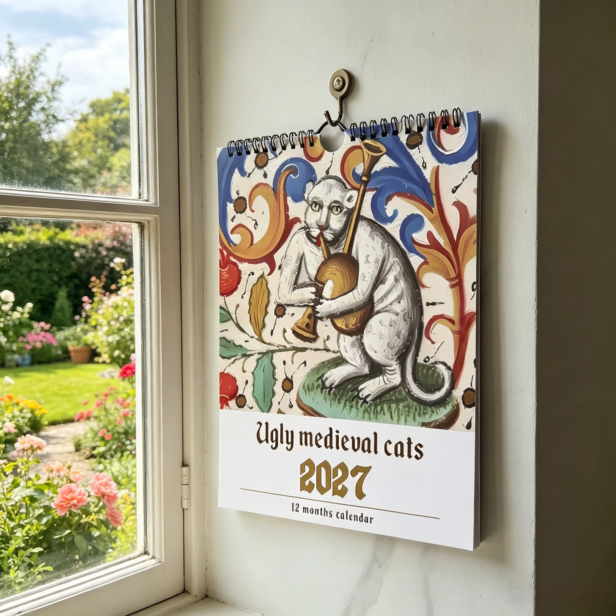 2027 Medieval Cats Wall Calendar Funny Medieval Cat Illustrations 12 Months Vintage Art Decor Planner Gift For Cat Lovers