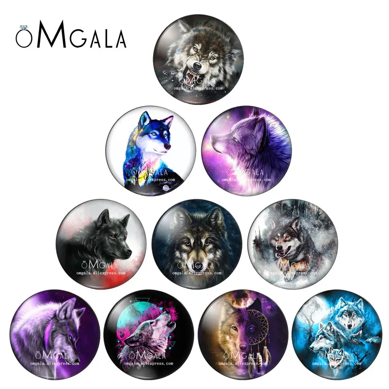 Watercolor Wolf Art Paintings Aniamls 12mm/14mm/18mm/20mm/25mm/30mm Round photo glass cabochon demo flat back Making findings