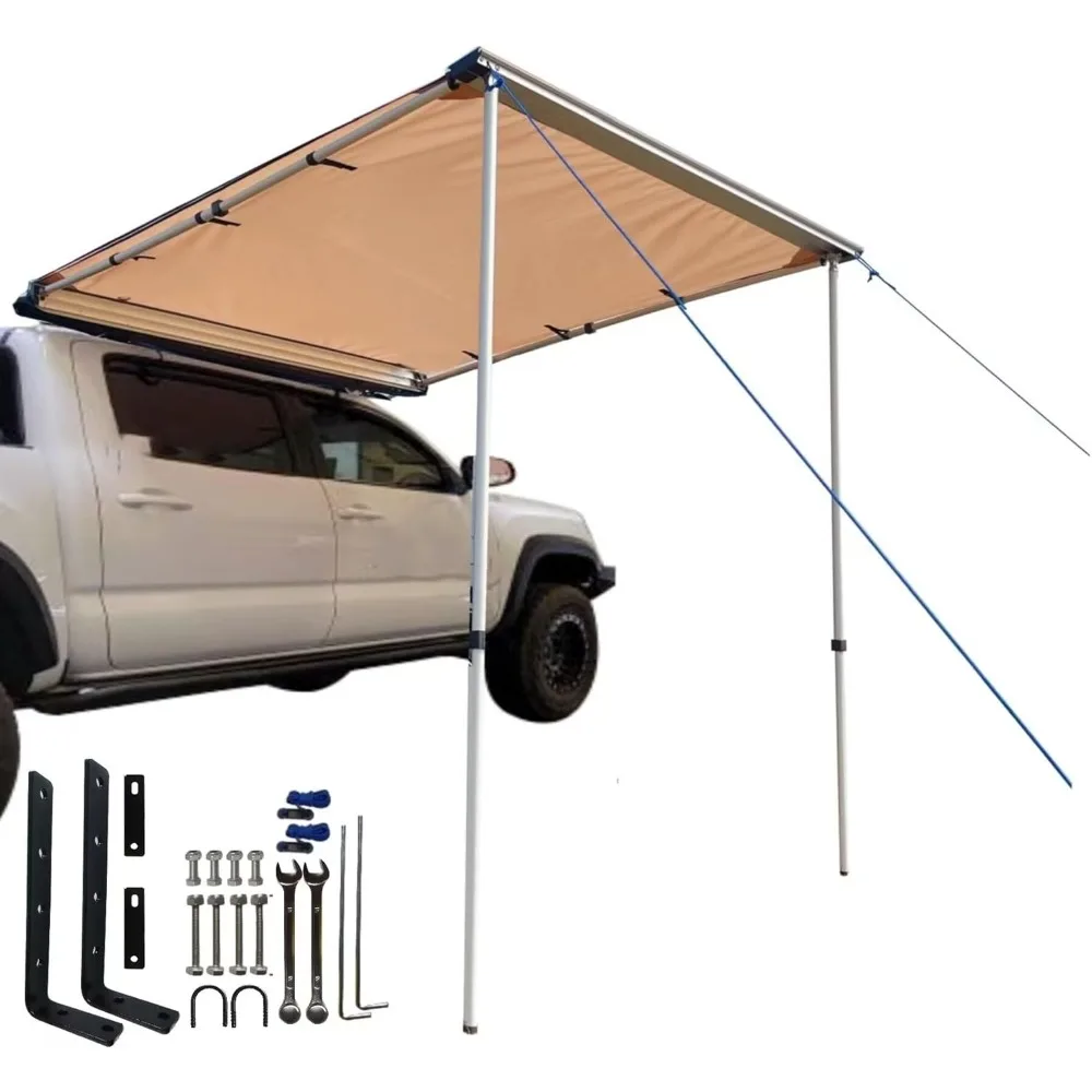 

Vehicle Awning Overland Camping, UPF50+ Roof Rack Car Awning Waterproof Truck Canopy Tarp Shelter, Khaki 4.9x6.5ft