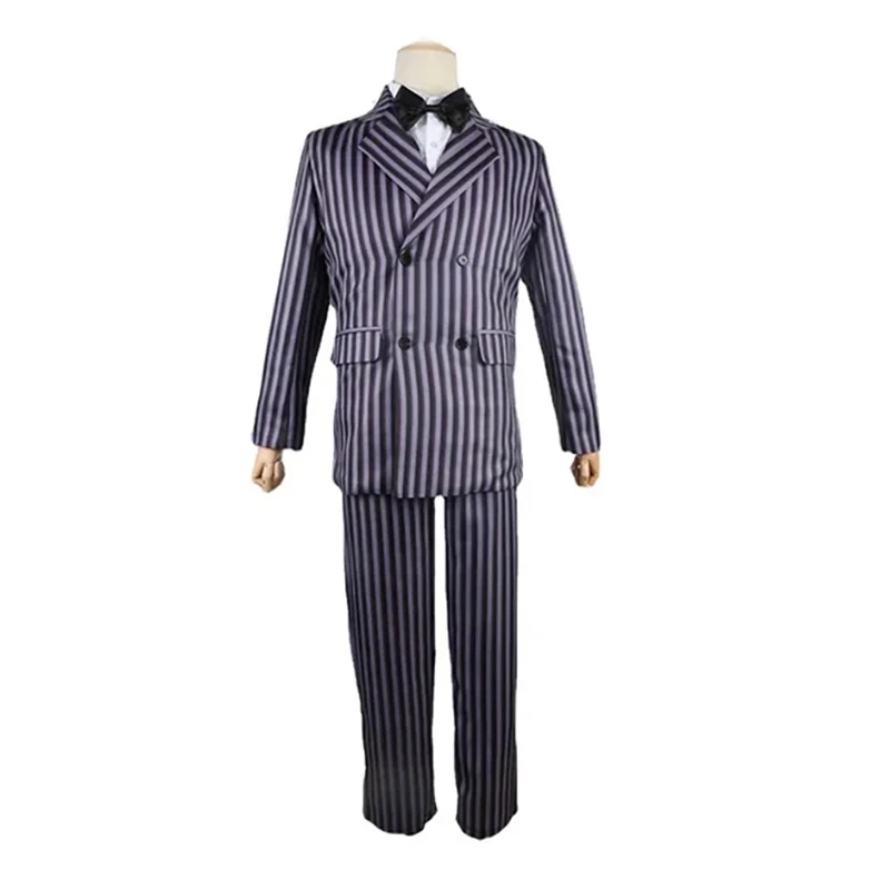 คอสเพลย์มอร์ติเซียเครื่องแต่งกายชุดงานฮาโลวีนสำหรับเด็กผู้ใหญ่เสื้อโค้ทกางเกงผูกสูทเครื่องแบบงานปาร์ตี้