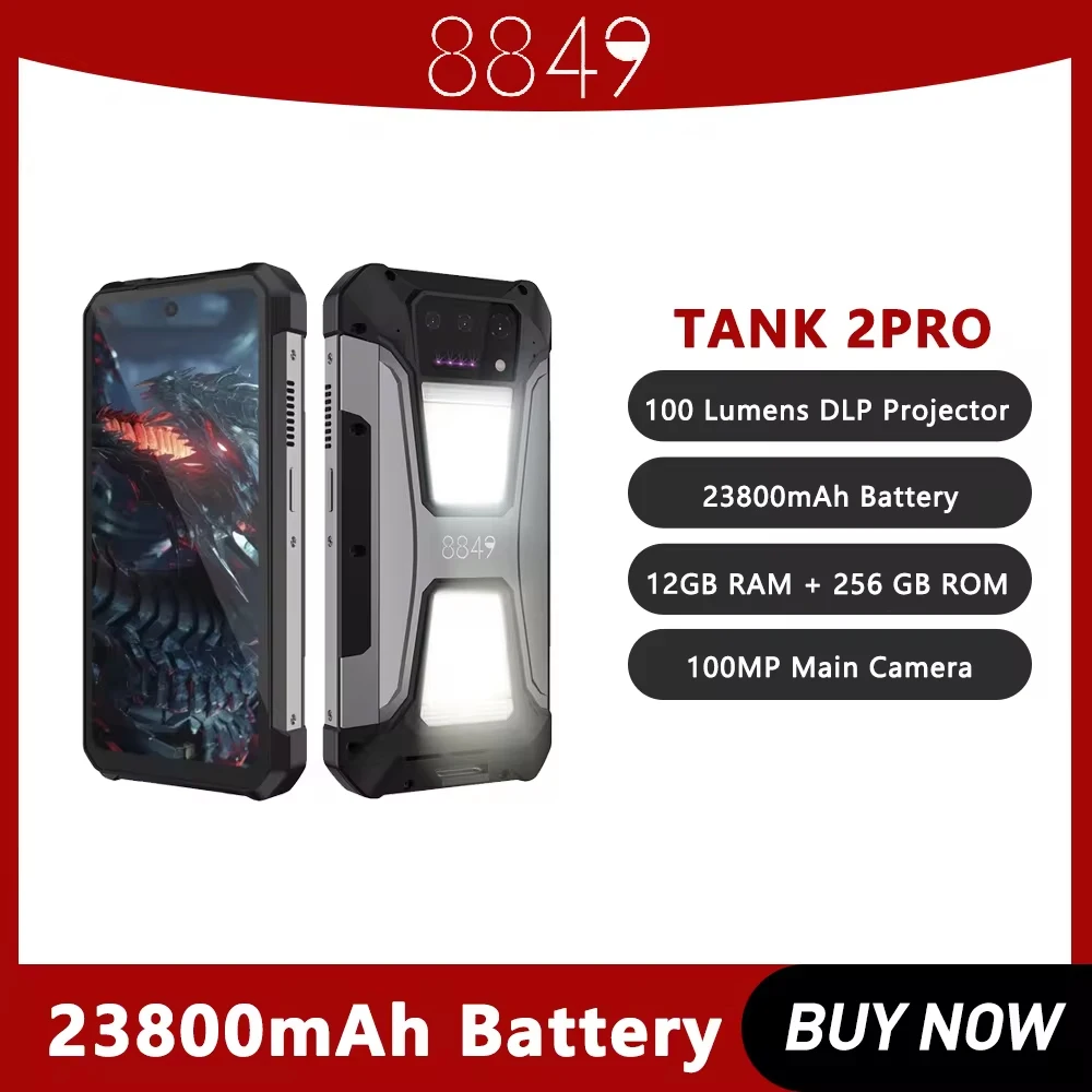 Unihertz 8849 Tank 2 PRO Rugged Phone 6.79 Inch with Projector 23800mAh 12GB+256GB 64MP Night Vision NFC 4G Smartphone Android14