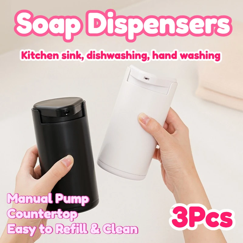 

Kitchen Soap Dispenser Refillable Manual Pump Liquid Shampoo Hand Soap Body Wash Countertop Organizer Bathroom Kitchen 3Pcs