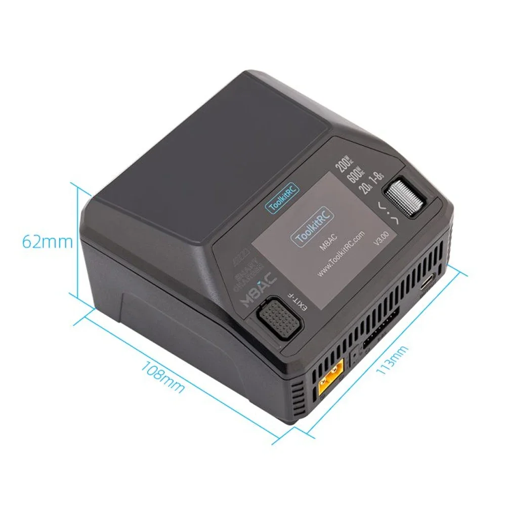 New ToolkitRC M8AC Smart Lipo Battery Charger Discharger AC 200W DC 600W 20A for 1-8S LiHV Lipo Battery PD 65W FPV Model Car