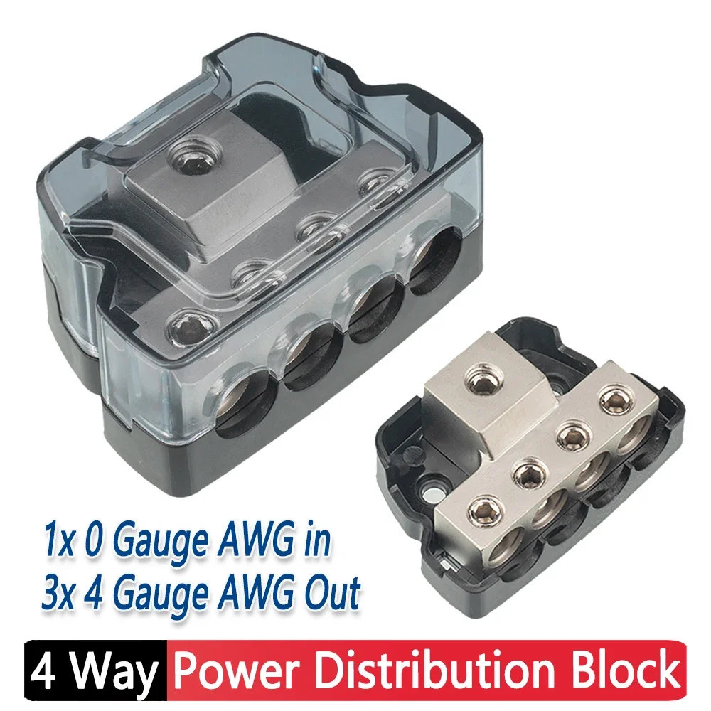 4 Way Power Distribution Block for Car Audio Amp Stereo Amplifier 1x 0GA in to 3x 4GA Out Amp Holder Ground Distributor Splitter