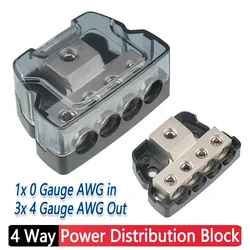 4 Way Power Distribution Block for Car Audio Amp Stereo Amplifier 1x 0GA in to 3x 4GA Out Amp Holder Ground Distributor Splitter