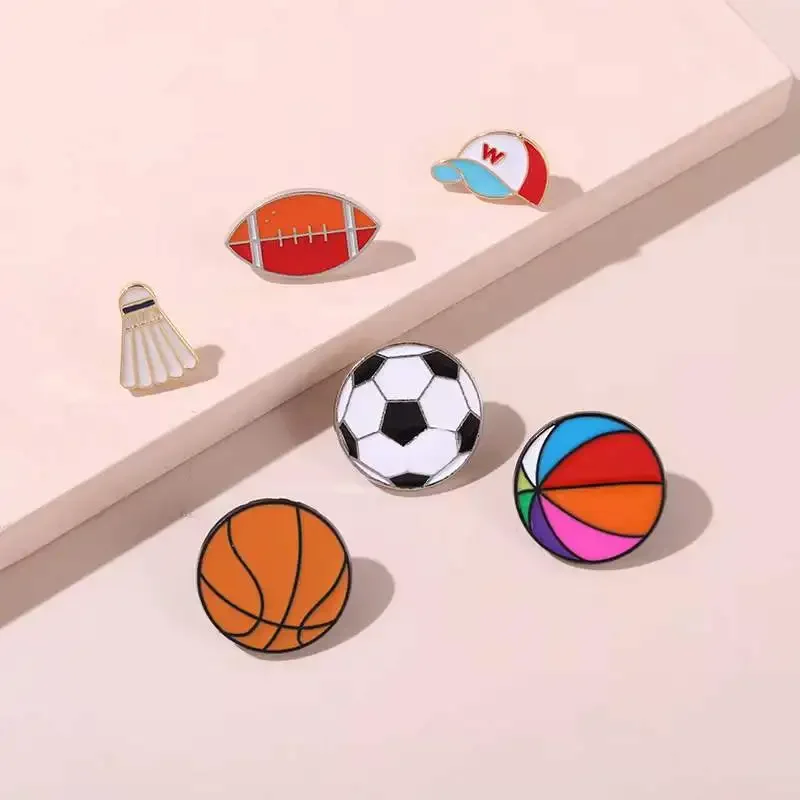 Sports Balls Enamel Pins Boy Students Football Soccer Beach Ball Athletics Brooch Pins Jackets Skirt Badge Jewelry Friends Gifts