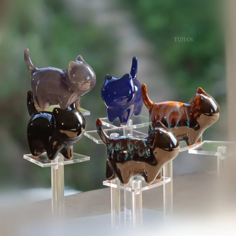Kiln Transmutation Color Tea Pet Crack Glaze Nurturable Ceramic Cats Ornament Tea Tray Table Decoration Tea Ceremony Accessory