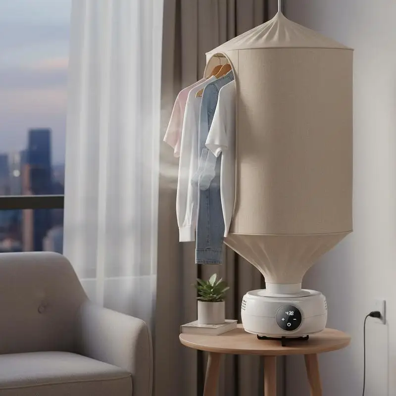 Deshidratador de ropa compacto de 11 x 9 x 5 pulgadas para apartamentos, dormitorios, hoteles, elemento calefactor PTC, pantalla táctil LED, lavadora mini plegable, temporizador de 5 horas, 600 W, color beige