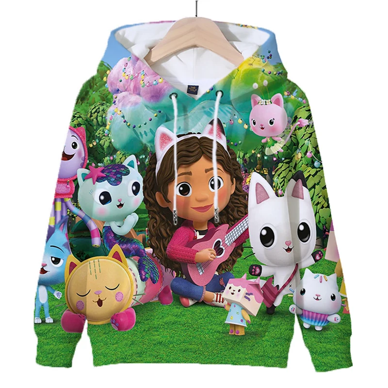 New Gabby\'s Dollhouse Hoodies Girls Sweatshirt Autumn And Winter Long Sleeve Harajuku Pullovers 3D Gabbys Cat Casual Hooded Tops