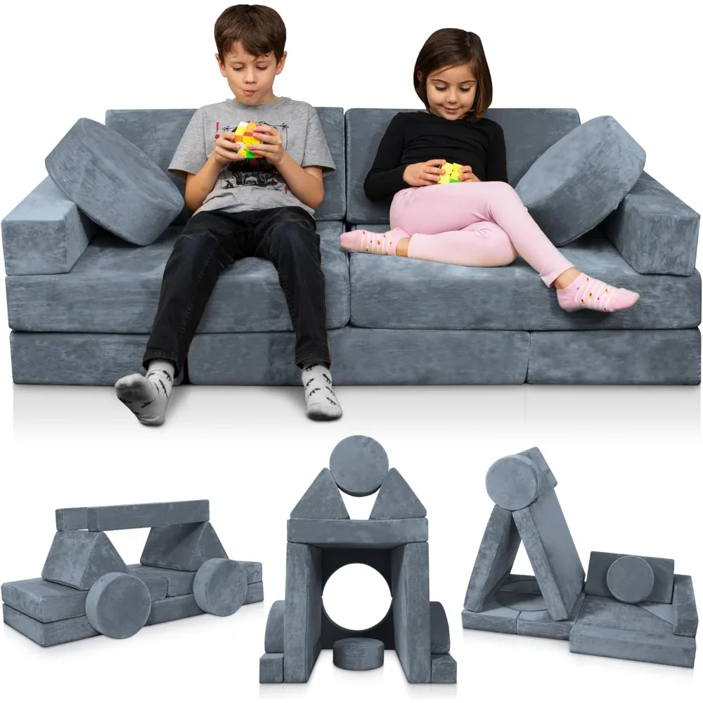 

14pcs Modular Kids Play Couch, Child Sectional Sofa, Fortplay Bedroom and Playroom Furniture for Toddlers, Convertible Foam