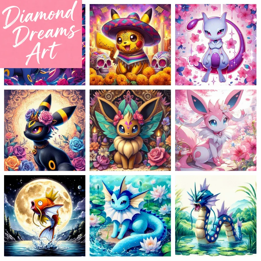 DIY Pokemon Umbreon Eevee 5D Full Diamond Painting Kits Fantasy Japan Cartoon Animals Mosaic Cross Stitch Home Decor Kid's Gift