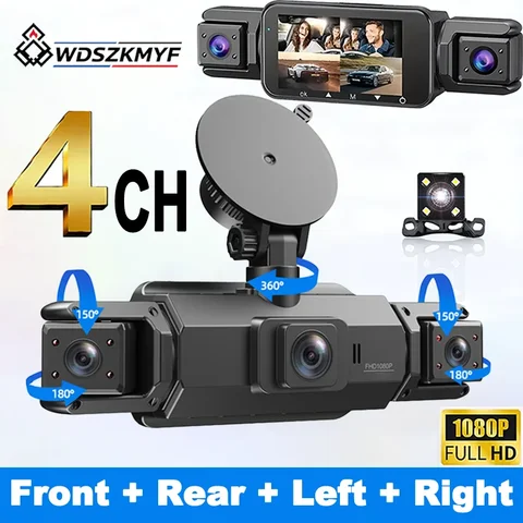 1080P Dash cam 3/4 Channels Car DVR Dashboard Cameras for Car Way Back Box Parking Mode 24H Front and Rear Interior 360 Dash Cam