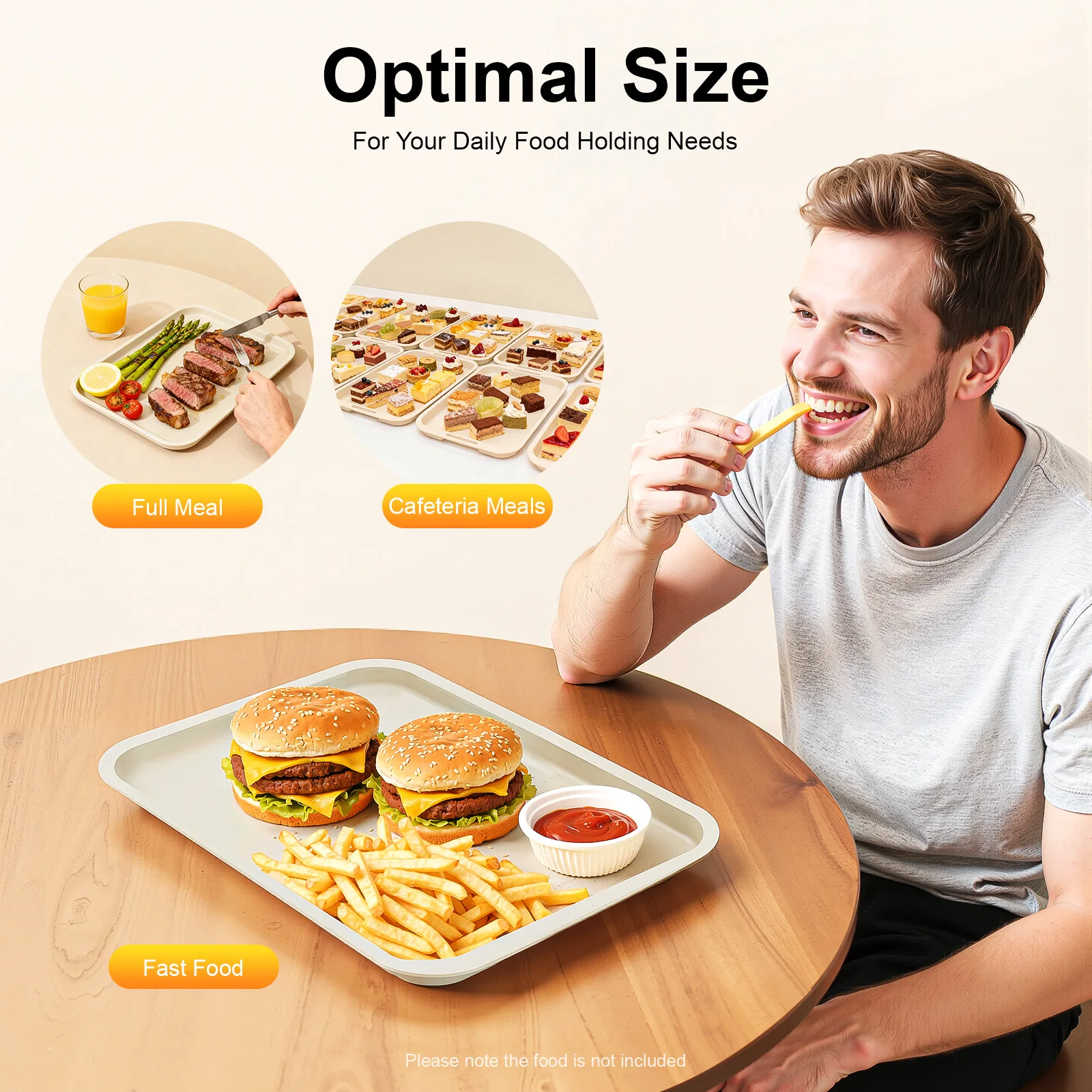 24 Pcs Fast Food Trays, PP Anti-Slip Stackable Tray for Restaurant Cafeteria, 14 Inch, Heavy Duty & Microwave Safe