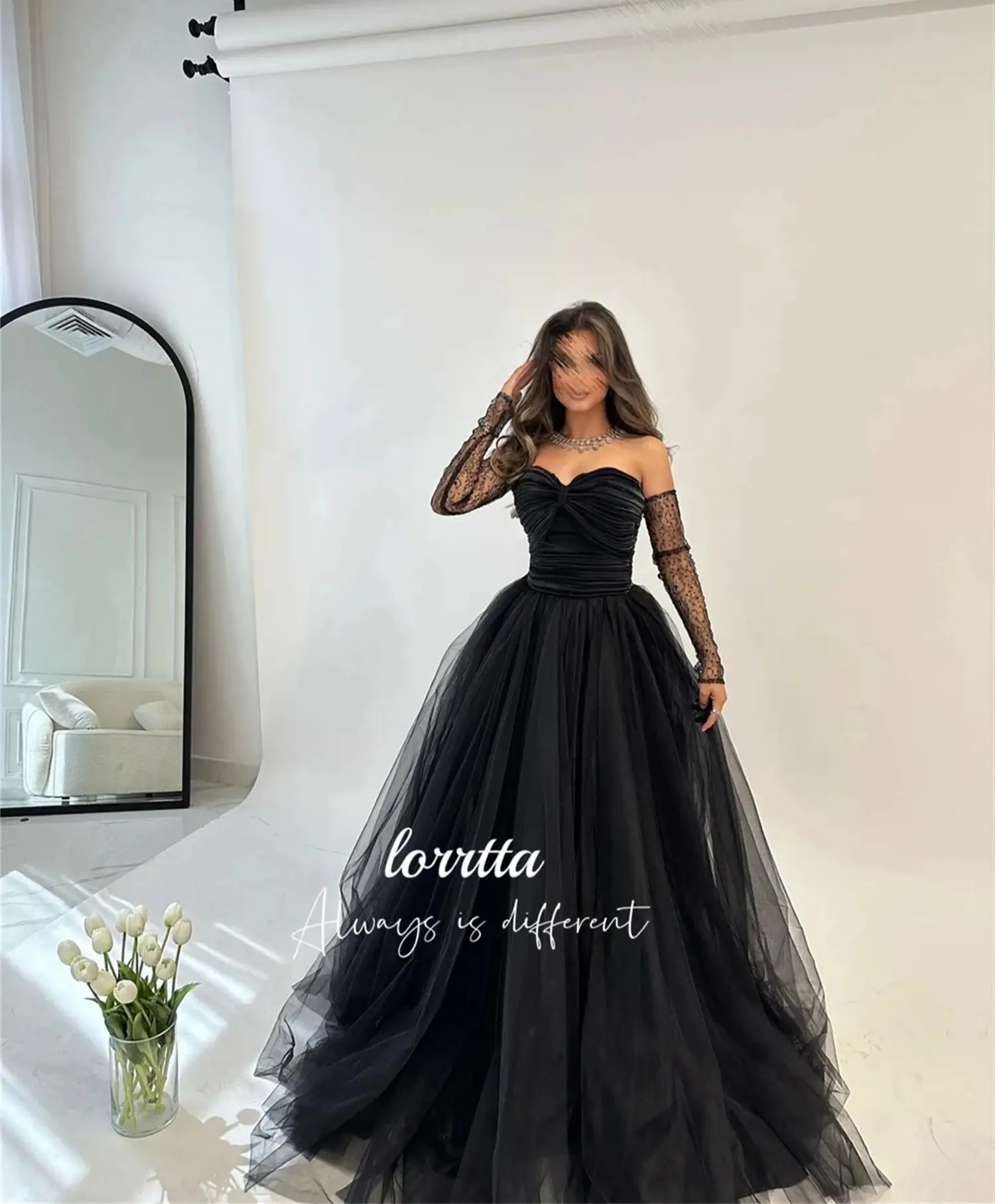 Customized Mesh Black Eid Dress Ball Gown Line A Graduation Elegant Evening Dresses for Women Luxury Happy Sharon Prom Wedding