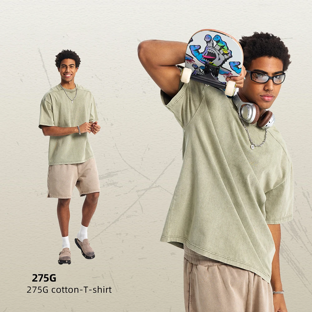 

LME Custom Logo Oversized Dropshoulder Streetwear T Shirt Heavyweight Cotton 275GSM Vintage Batik Acid Washed Men Summer T Shirt