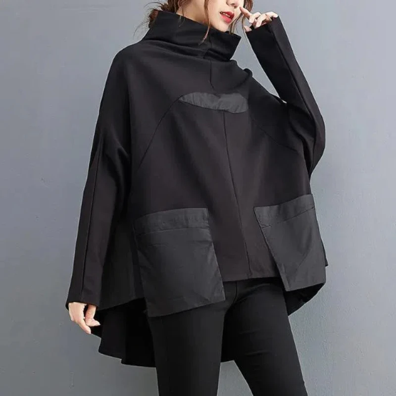 Large Size Women's Pullover High Neck Sweatshirt Loose Fitting Women's Base Long Sleeved Spring and Autumn Outerwear for Women
