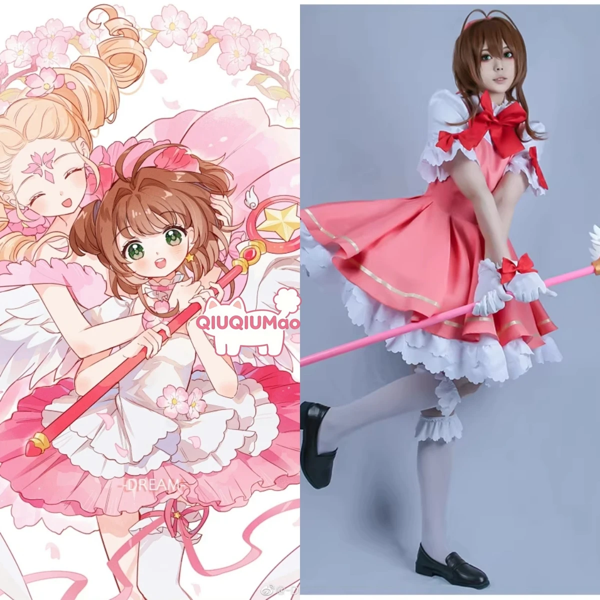 

Cardcaptor Sakura Cosplay Costume Anime Sakura Role Playing Cute Lolita Red and White Battle Outfit for Women Comic Con Party