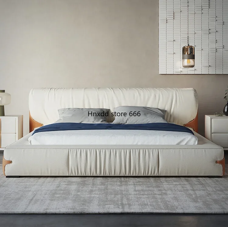 Italian minimalist double soft bag leather bed