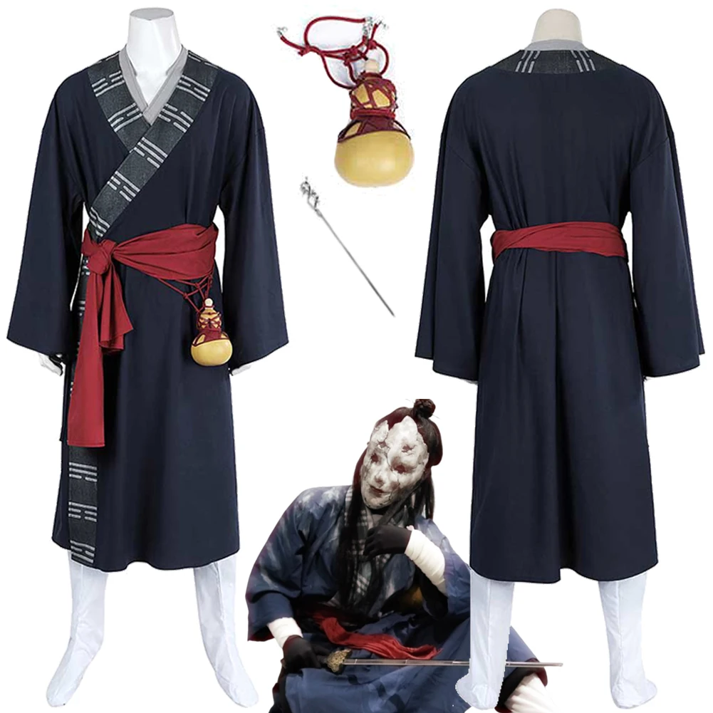 Black Color Myth Of  Wukong Mi Dao Ren Cosplay Costume Uniform Grey Robe Socks Gourd Halloween Party Women Men Outfit Props