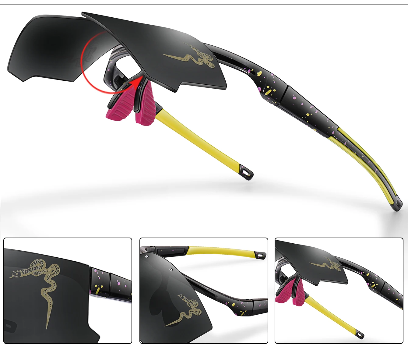 Modische Sonnenbrillen Winddichte Sport-Flip-On-Brillen UV400 MTB-Brillen für Outdoor-Radfahren Laufen Unisex Party-Sonnenbrillen – Detail 3