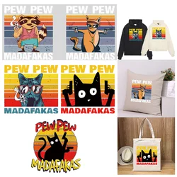 Innowacyjne naszywki samoprzylepne Vintage „Pew Pew Madafakas” Cat na ubrania odpowiednie do bluz, koszulek, poduszek, torby płócienne itp.