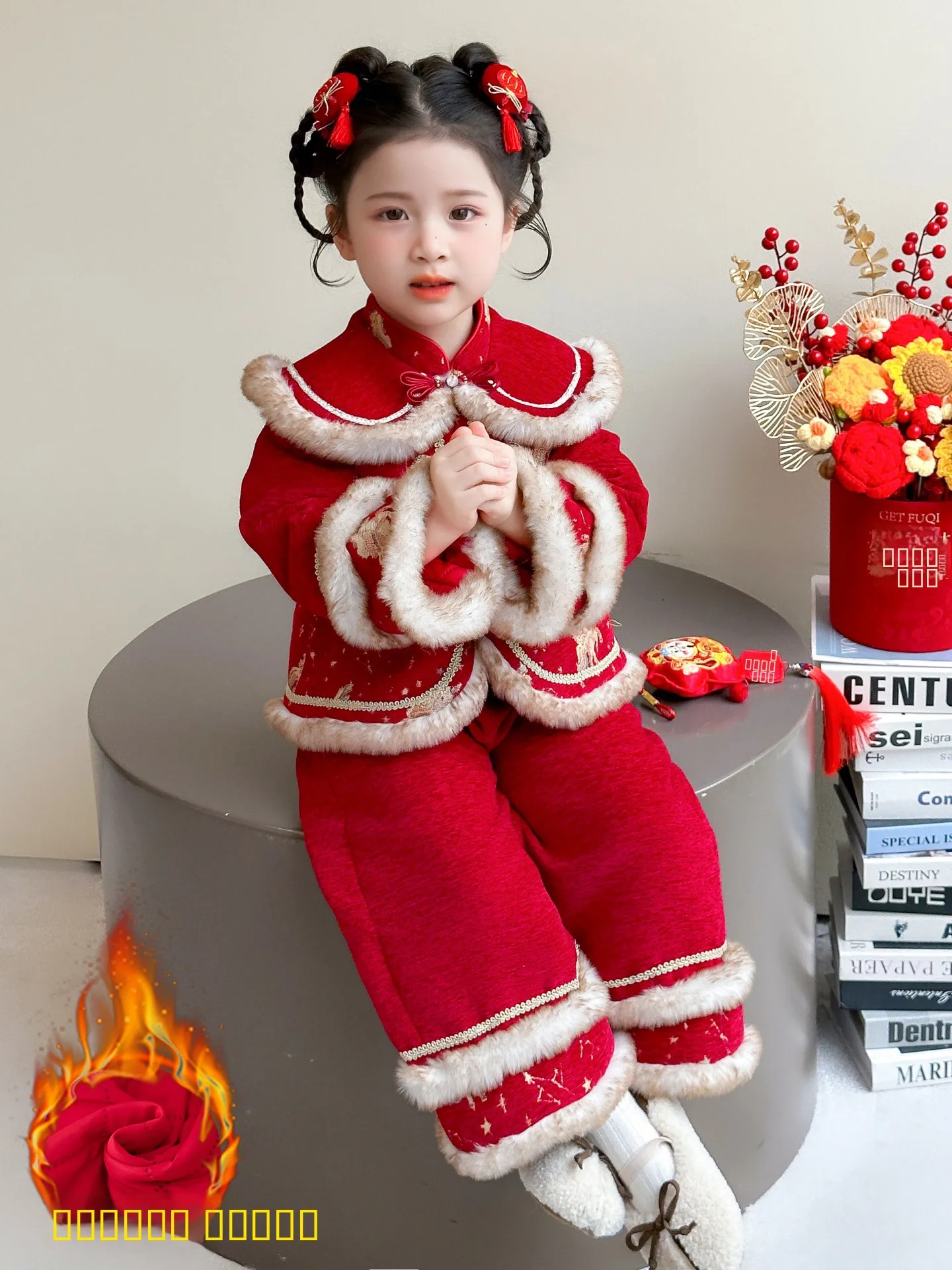 

Детский зимний праздничный костюм для девочки на Китайский Новый год, хлопковый, с длинными рукавами, на пуговицах