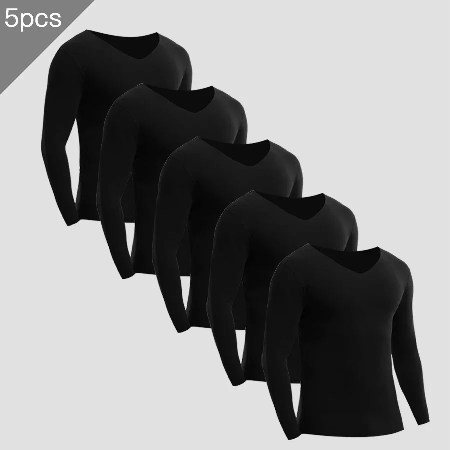 5PCS Men's thermal underwear, seamless single-piece, thickened and fleece, autumn and winter outerwear, basic base layer, cold-p