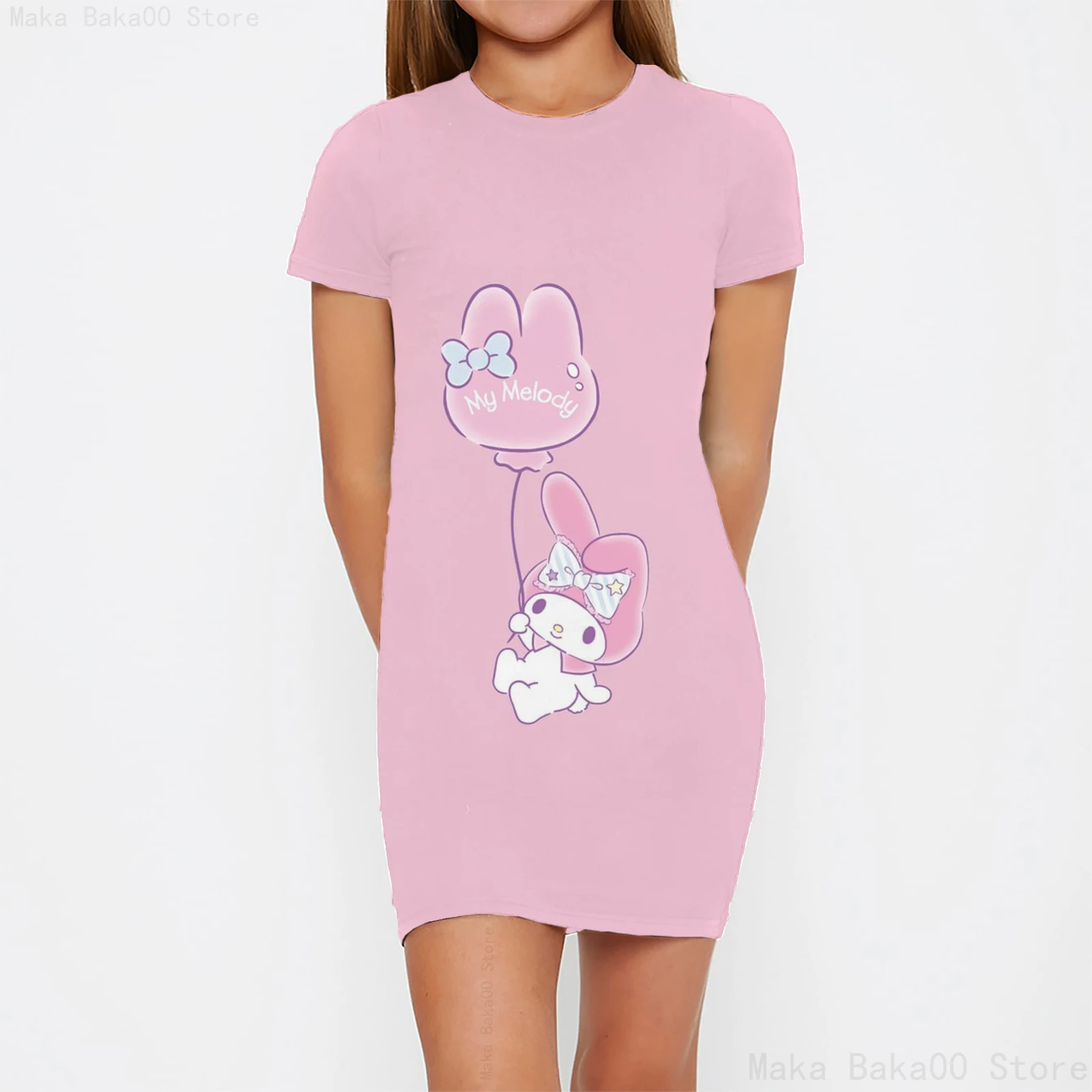 2024 girls spring and summer casual and comfortable home style short-sleeved skirt Sanrio mymelody Melody print dress