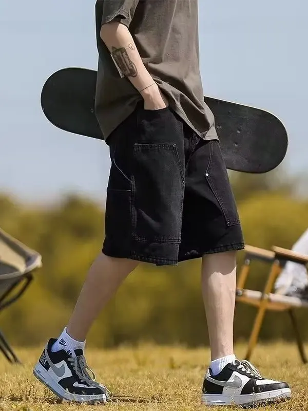 الرجعية الأمريكية Waed مستقيم الساق الدنيم orts الرجال الصيف العصرية الهيب هوب الشارع فضفاض واسعة الساق خمسة orts لباس غير رسمي #2