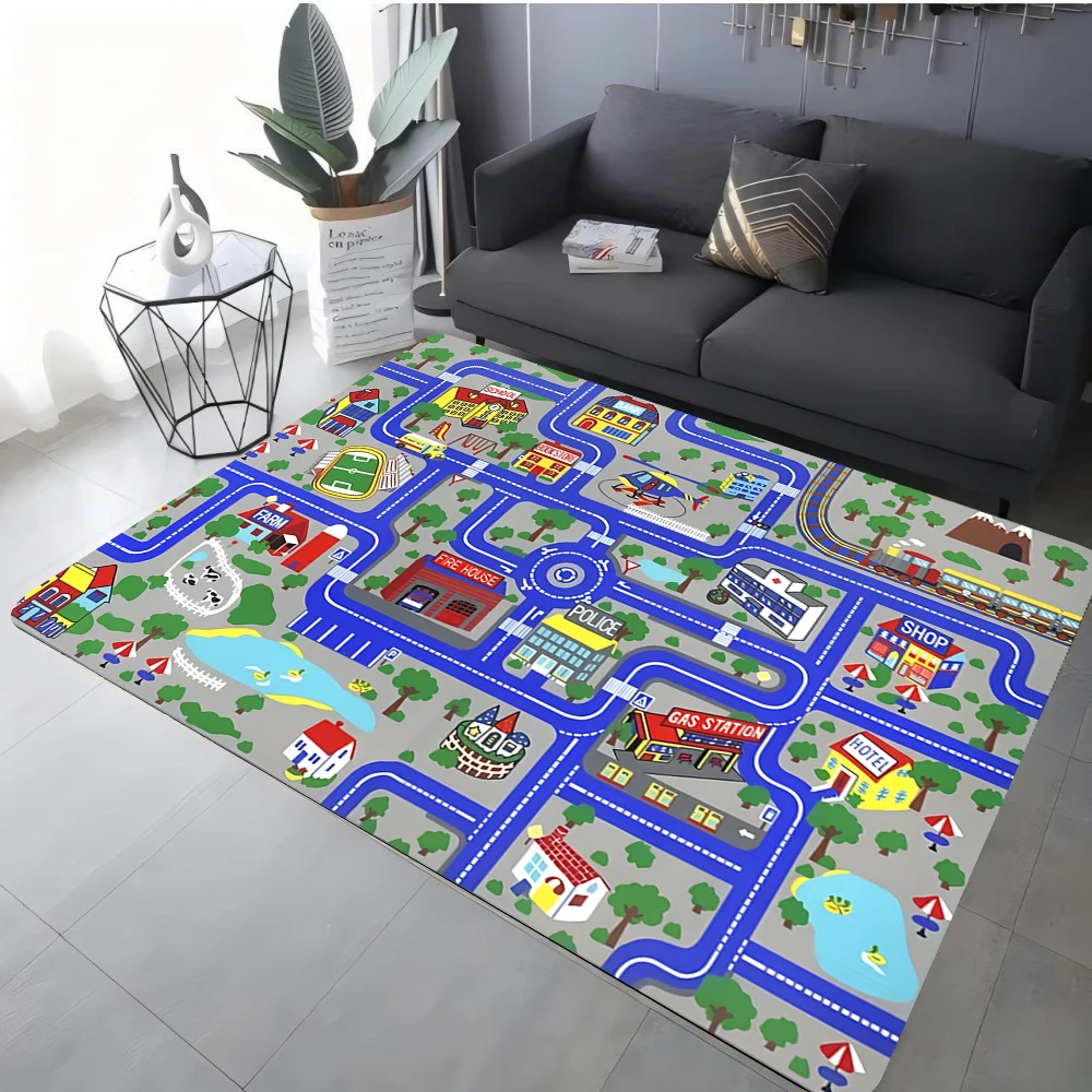Eco Friendly Green City Traffic Road Rug  s Playroom Bedroom Floor Mat Carpet Soft Washable Educational Toy Home Decor