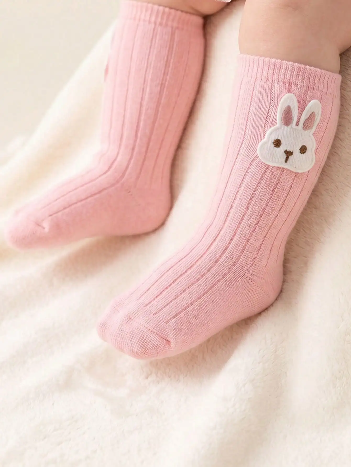 3Pairs 3‑24M Kids Embroidered Rabbit Mid Calf Crew Socks Set, Unisex Boys Girls Multi‑Color Cotton Socks for All‑Season