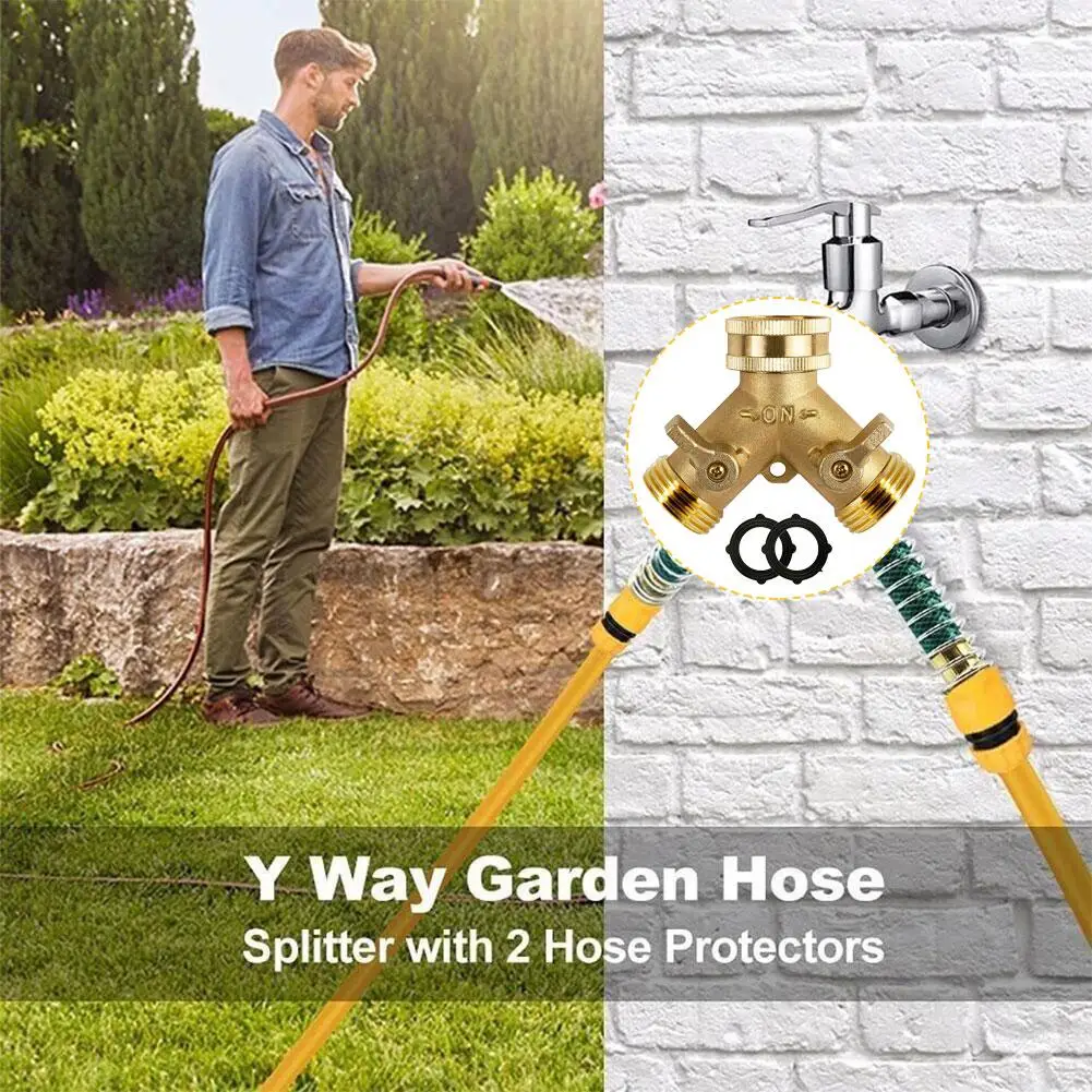 2 Way Brass Garden Hose Splitter Hose Adaptor Quick Connecter 3/4 Copper Hose Coupling Adapter Garden Watering Fittings Tool