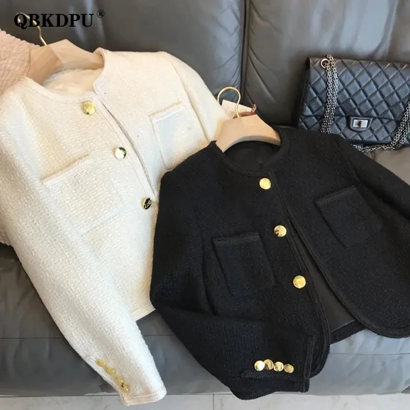 

Women's Slim Tweed Short Jackets Wool Blend Casual Vintage Coats Korean Fashion Casacos Chic New In Outerwears Elegant Chaquetas