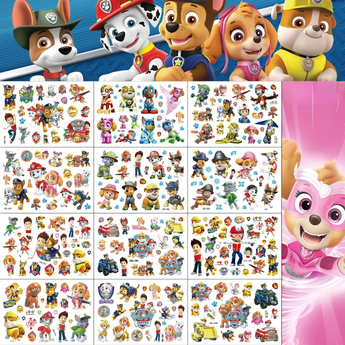 Paw Patrol Series Rocky Rubble Everest Tattoo Sticker Lovely Body Art Fake Tatoo Temporary Waterproof Taty view 2