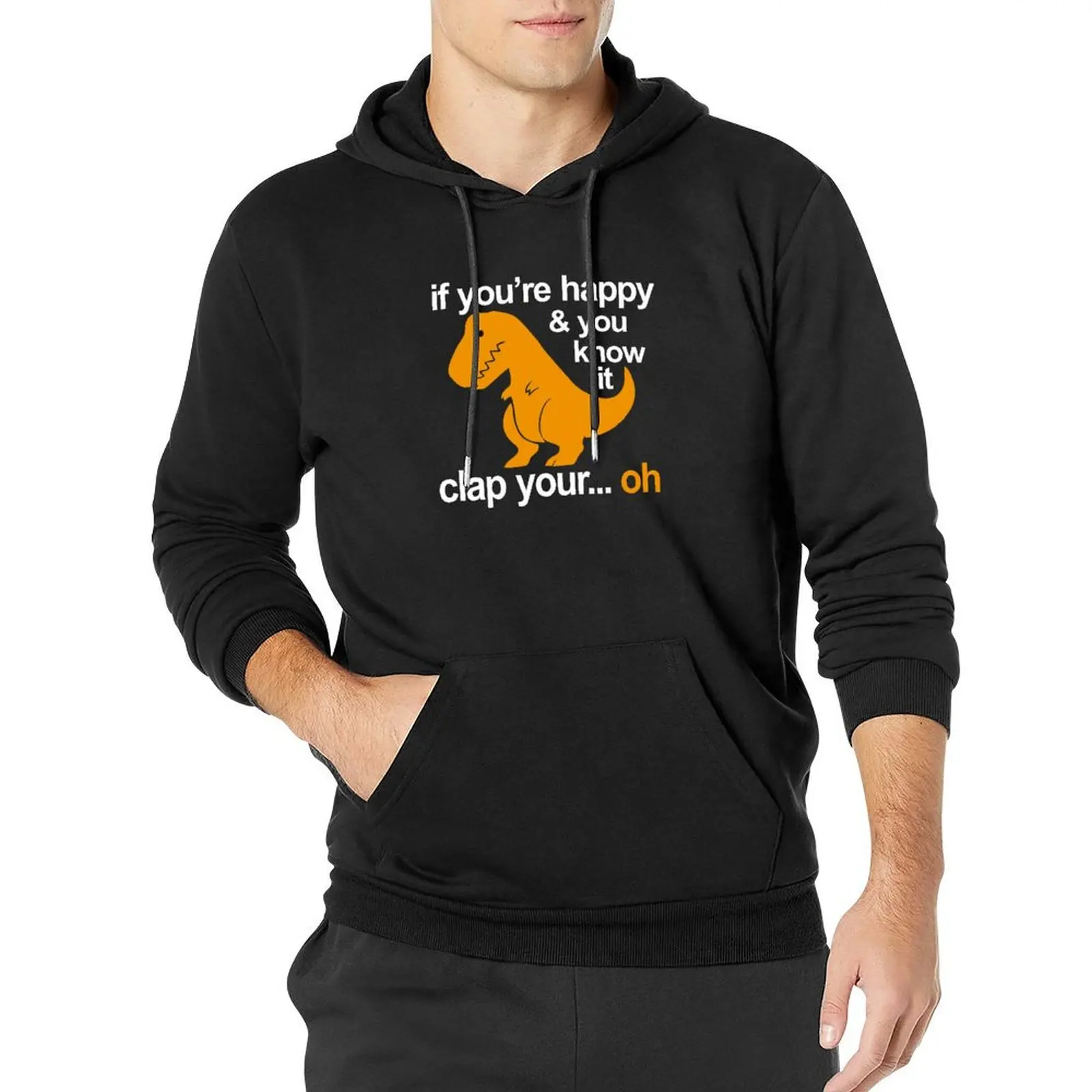 Dino Clap Your Hands: Playful T-Rex and Happy Rhymes Pullover Hoodie japanese style men clothes oversized hoodie