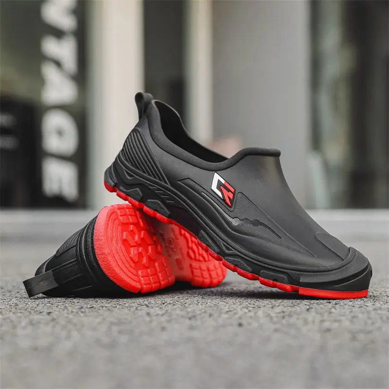 

Легкие мужские резиновые сапоги без шнуровки на плоской подошве, не садовые пластиковые резиновые сапоги на низком каблуке для подростков без шнуровки, резиновая уличная грязевая мужская обувь