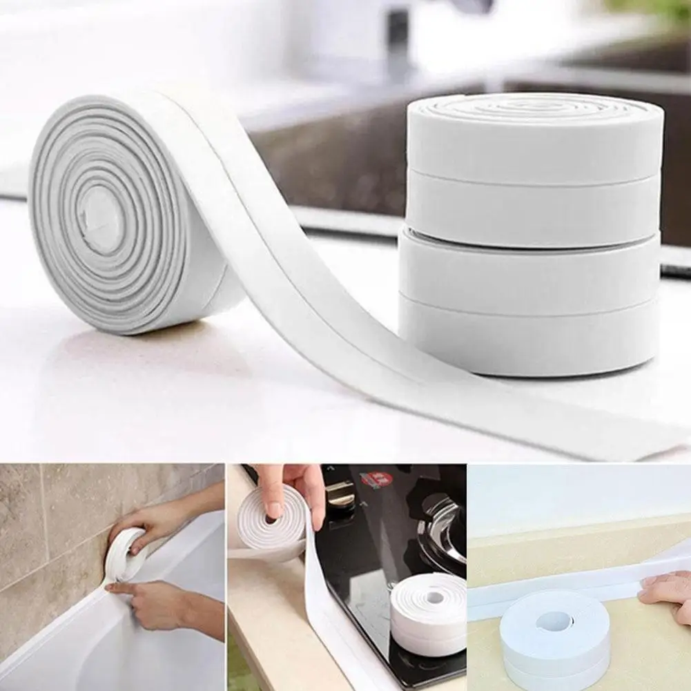 Bathroom Shower Sink Bath Sealing Tape Strip White PVC Self Adhesive Waterproof Wall Sticker for Bathroom Kitchen Caulk Str G7H9