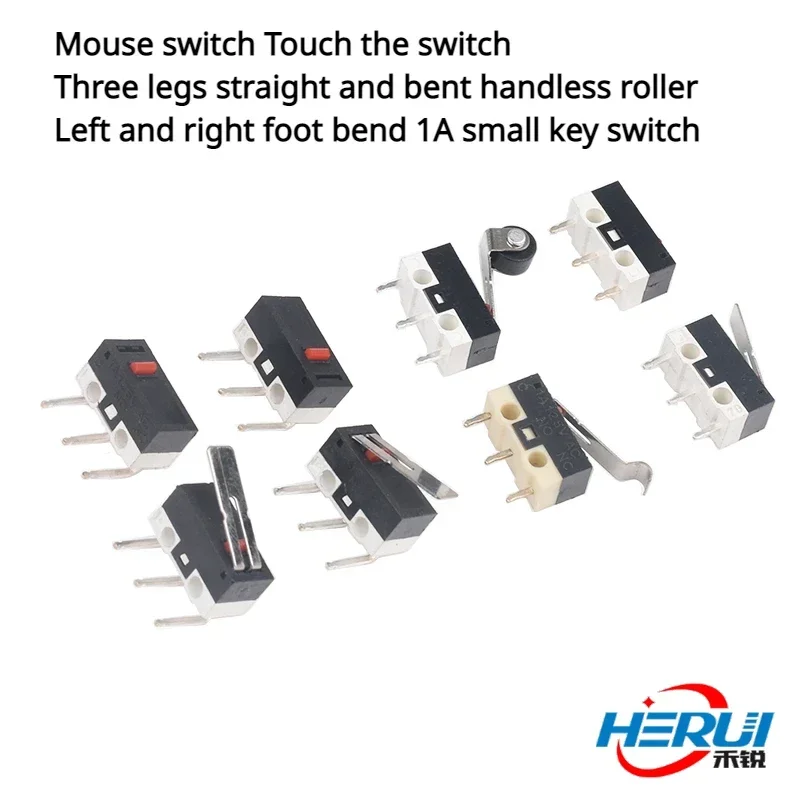 Mouse microtouch switch three-pin handle less straight handle bent handle roller left and right bent foot 1A small button